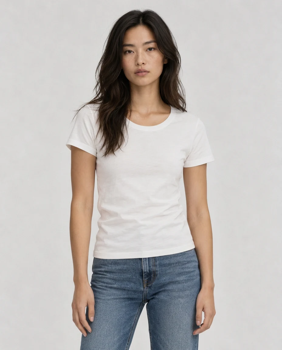 Women's Cotton Fitted, full-length fit on model Women's Cotton Fitted, full-length fit on model