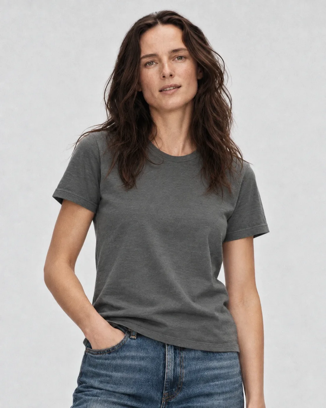 Women's Cotton Relaxed — Dark Grey, front on model
