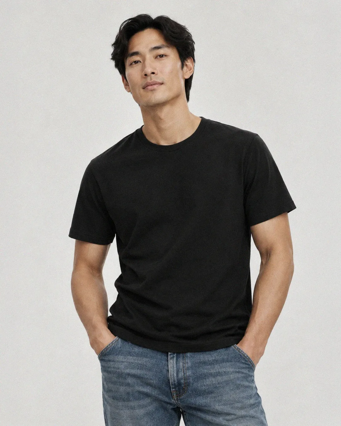 Men's Cotton Relaxed — Pitch Black, front on model