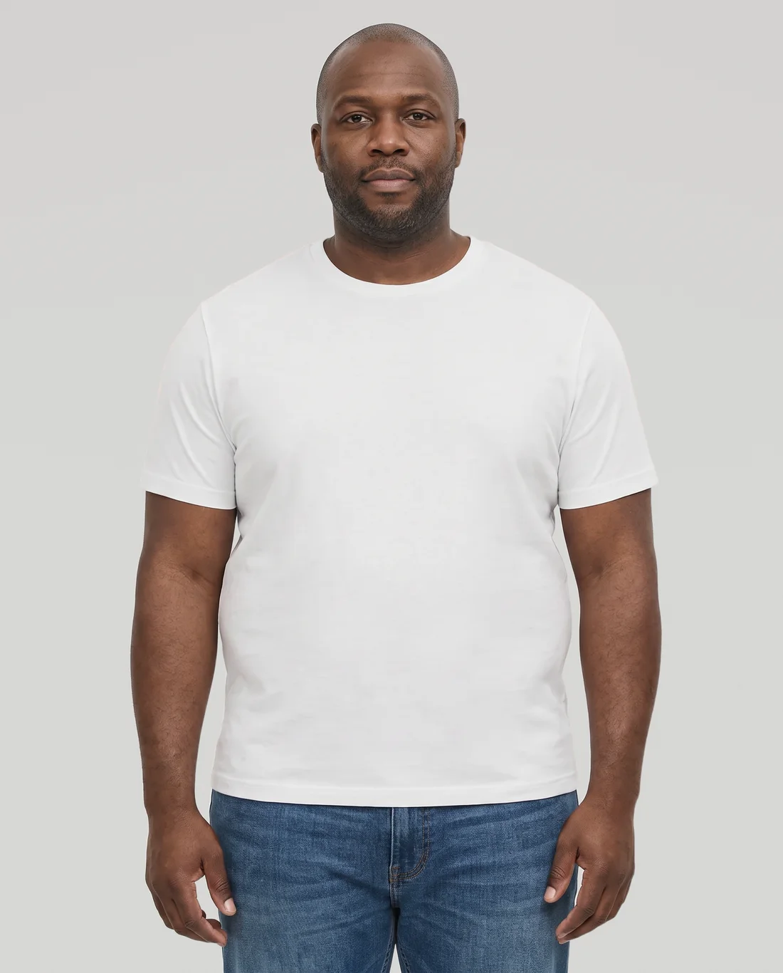 Men's Cotton Fitted tee in White, worn in size 2XL