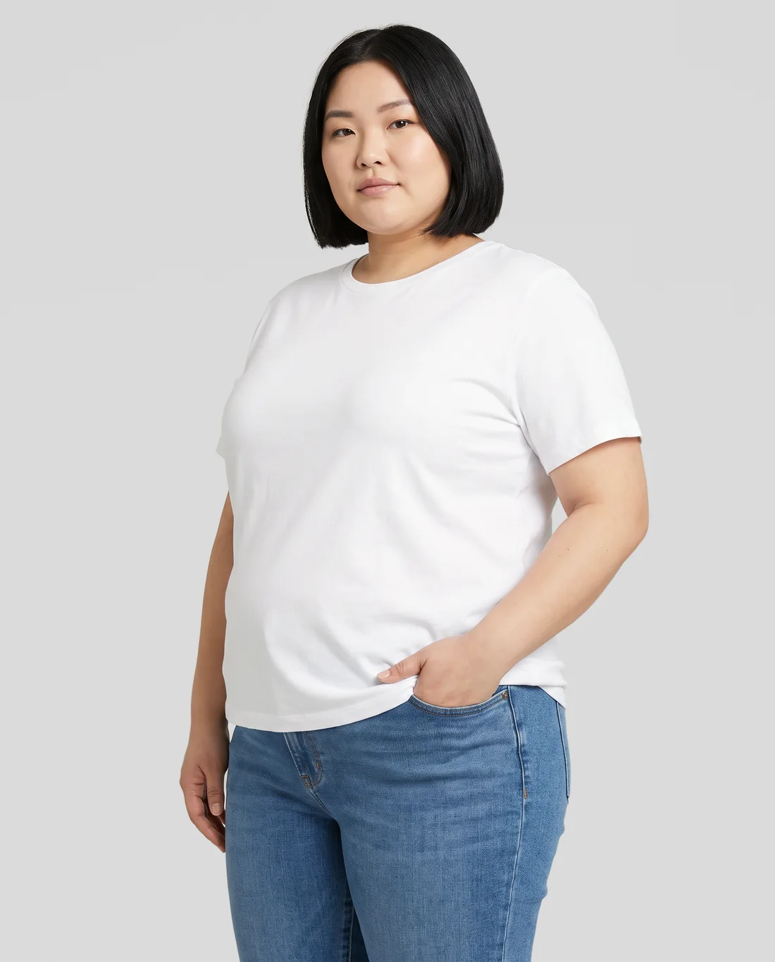 Women's Cotton Relaxed tee in White, worn in size 2XL