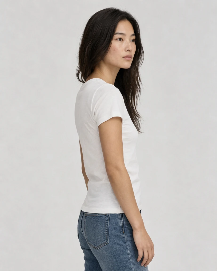 Women's Cotton Fitted, side fit on model Women's Cotton Fitted, side fit on model