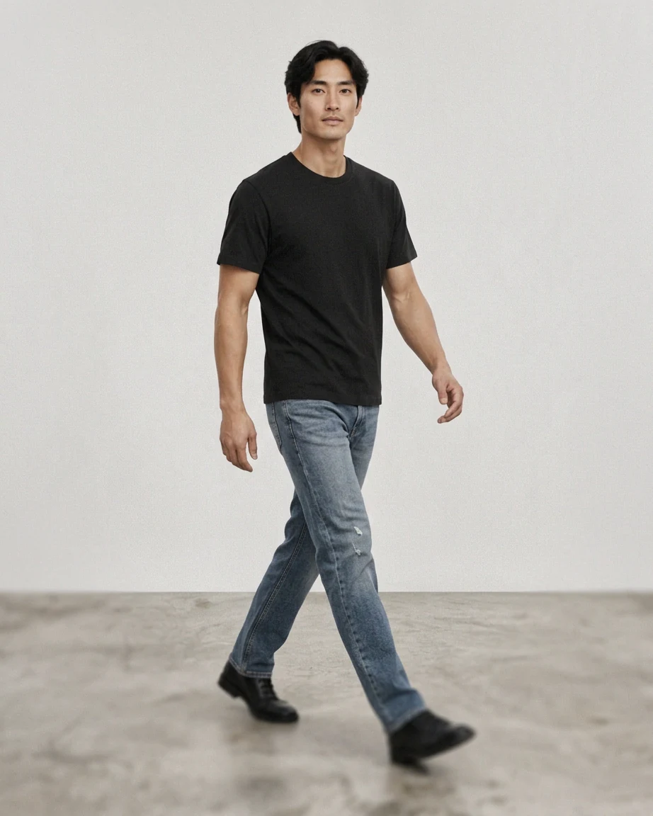 Men's Cotton Relaxed — Midweight, walking fit on model Men's Cotton Relaxed — Midweight, walking fit on model