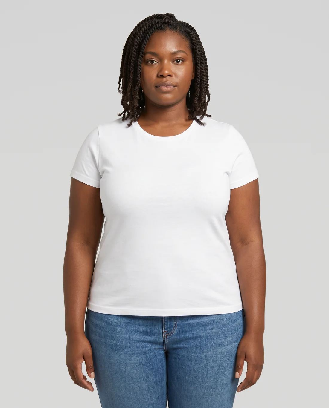 Women's Cotton Fitted tee in White, worn in size XL