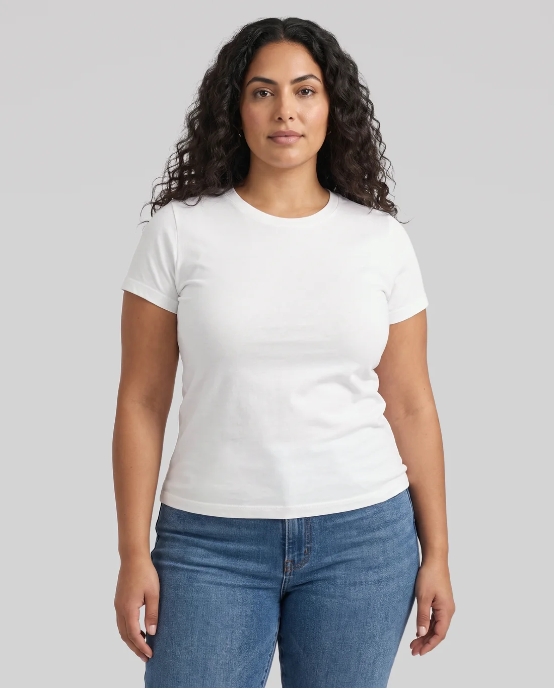 Women's Hybrid Fitted tee in White, worn in size XL