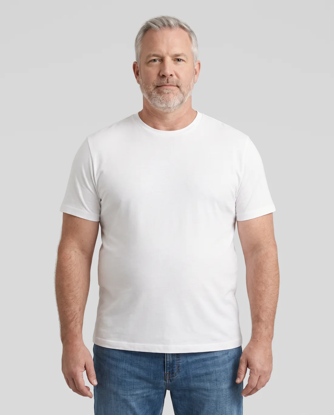 Men's Hybrid Fitted tee in White, worn in size XL