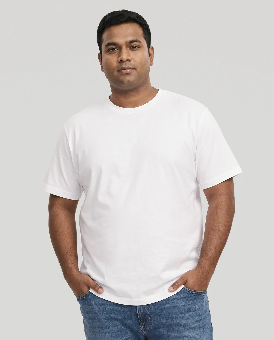 Men's Cotton Relaxed tee in White, worn in size 2XL