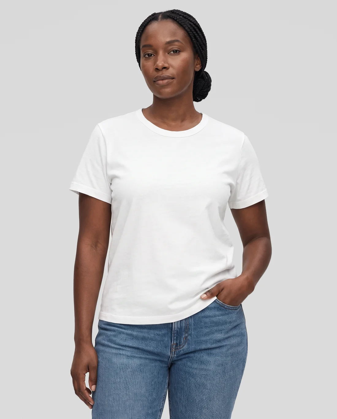 Women's Cotton Relaxed tee in White, worn in size L