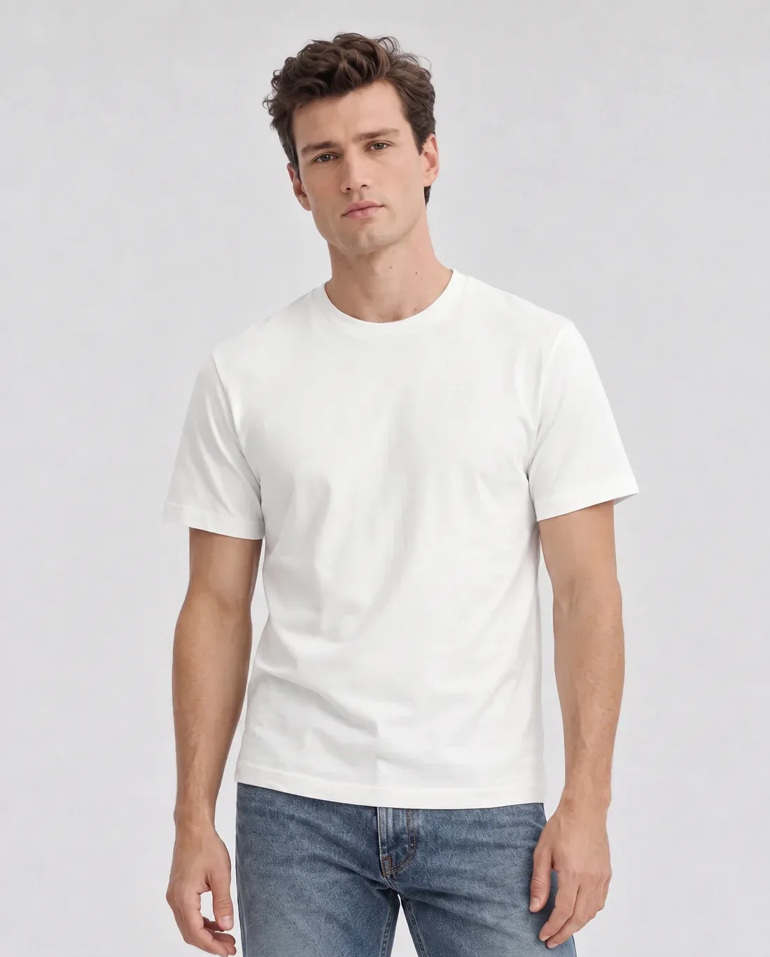 Men's Hybrid Fitted — Solid White Blend, front on model