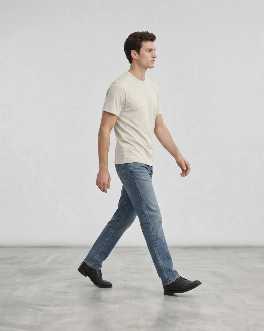 Men's Hybrid Fitted, walking fit on model Men's Hybrid Fitted, walking fit on model