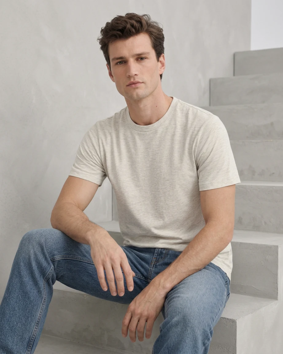 Men's Hybrid Fitted, seated fit on model Men's Hybrid Fitted, seated fit on model