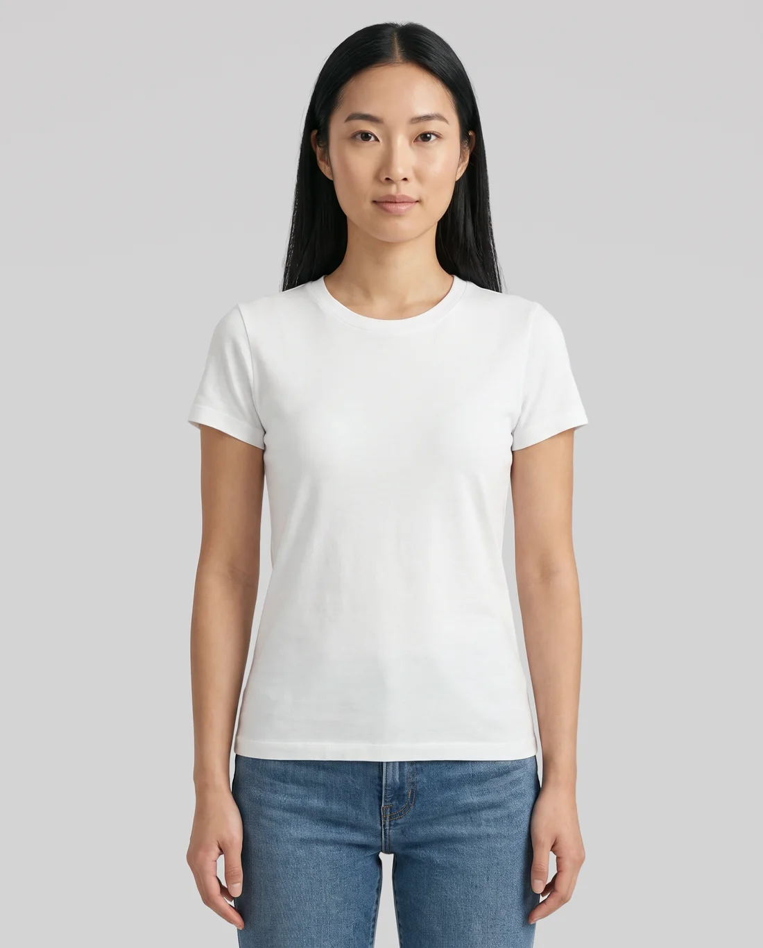 Women's Hybrid Fitted tee in White, worn in size S