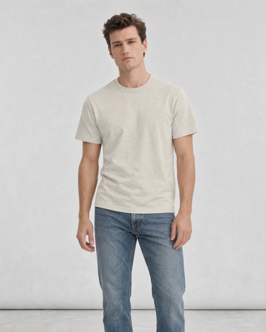 Men's Hybrid Fitted, full-length fit on model Men's Hybrid Fitted, full-length fit on model