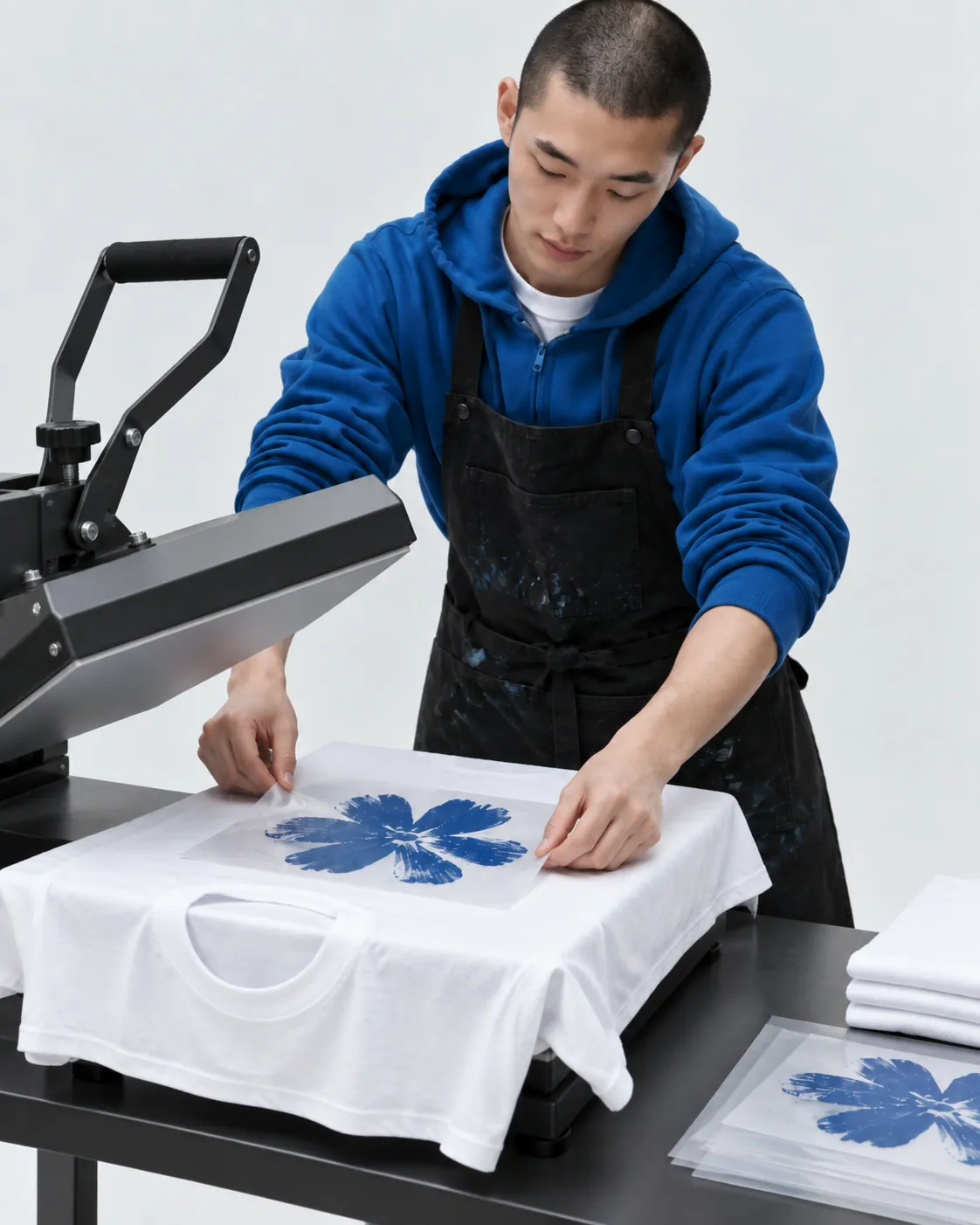 Applying a DTF print in the press