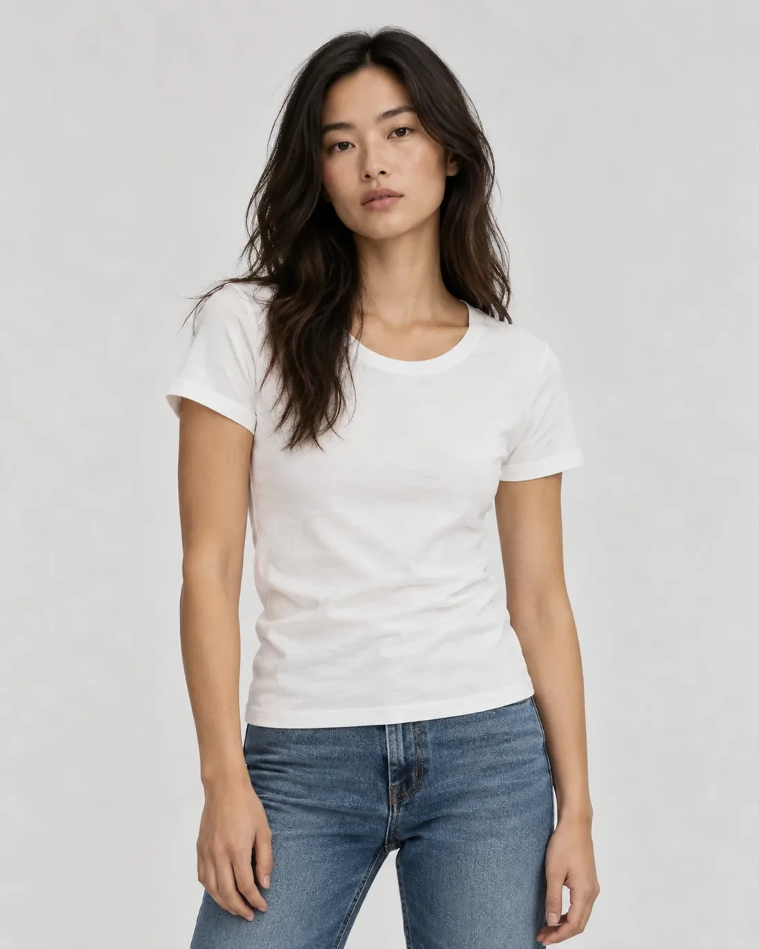 Women's Cotton Fitted — White, front on model