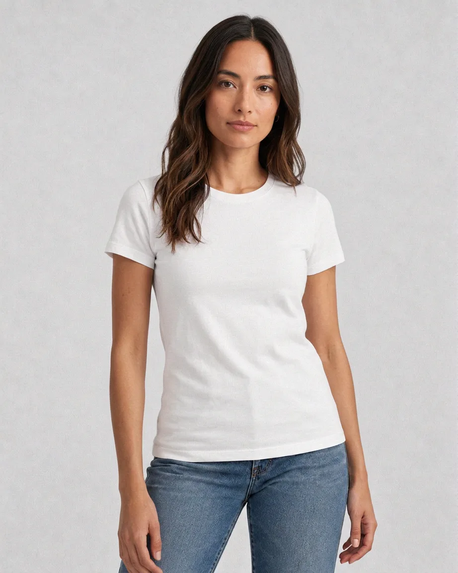 Women's Hybrid Fitted — White, front on model