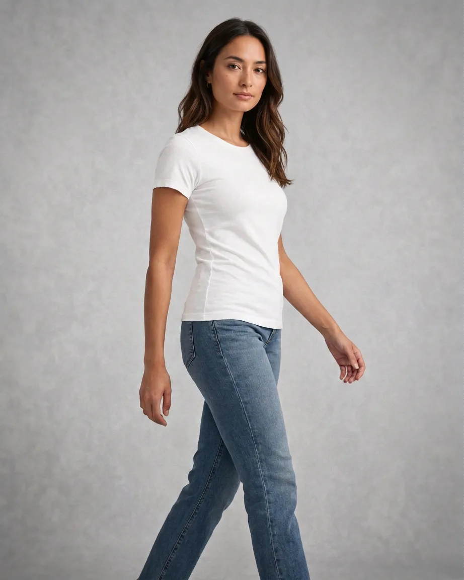 Women's Hybrid Fitted, walking fit on model in the original shoot color