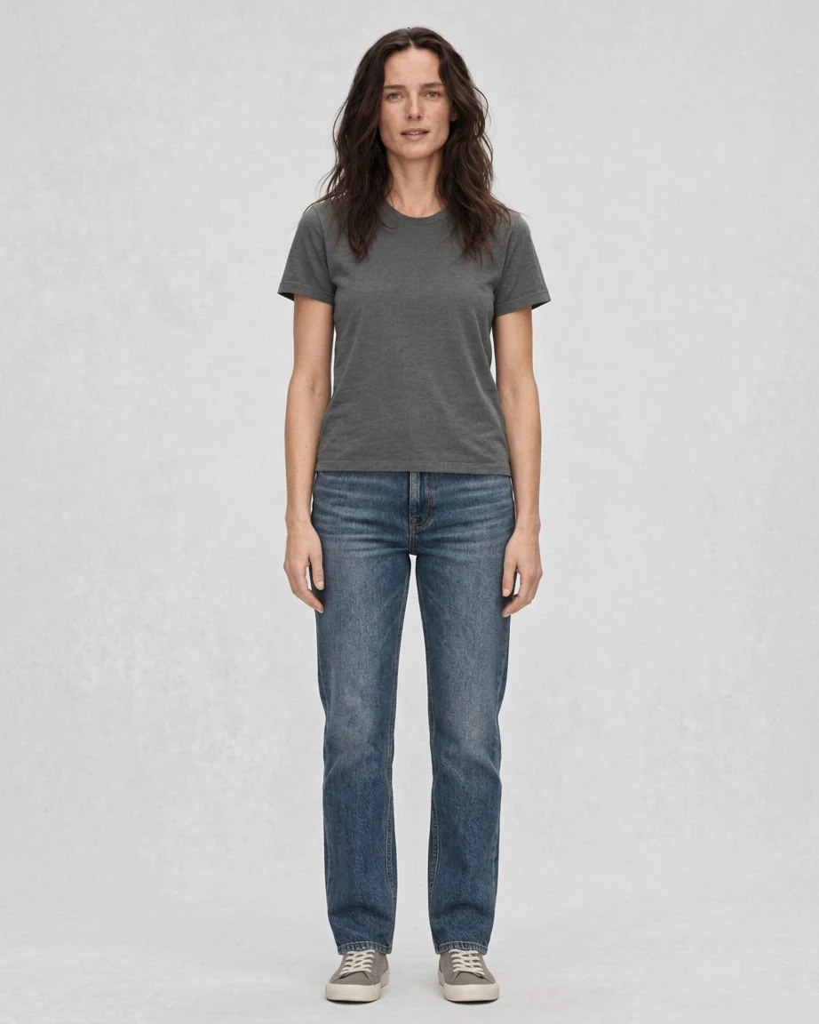 Women's Cotton Relaxed, full-length fit on model Women's Cotton Relaxed, full-length fit on model