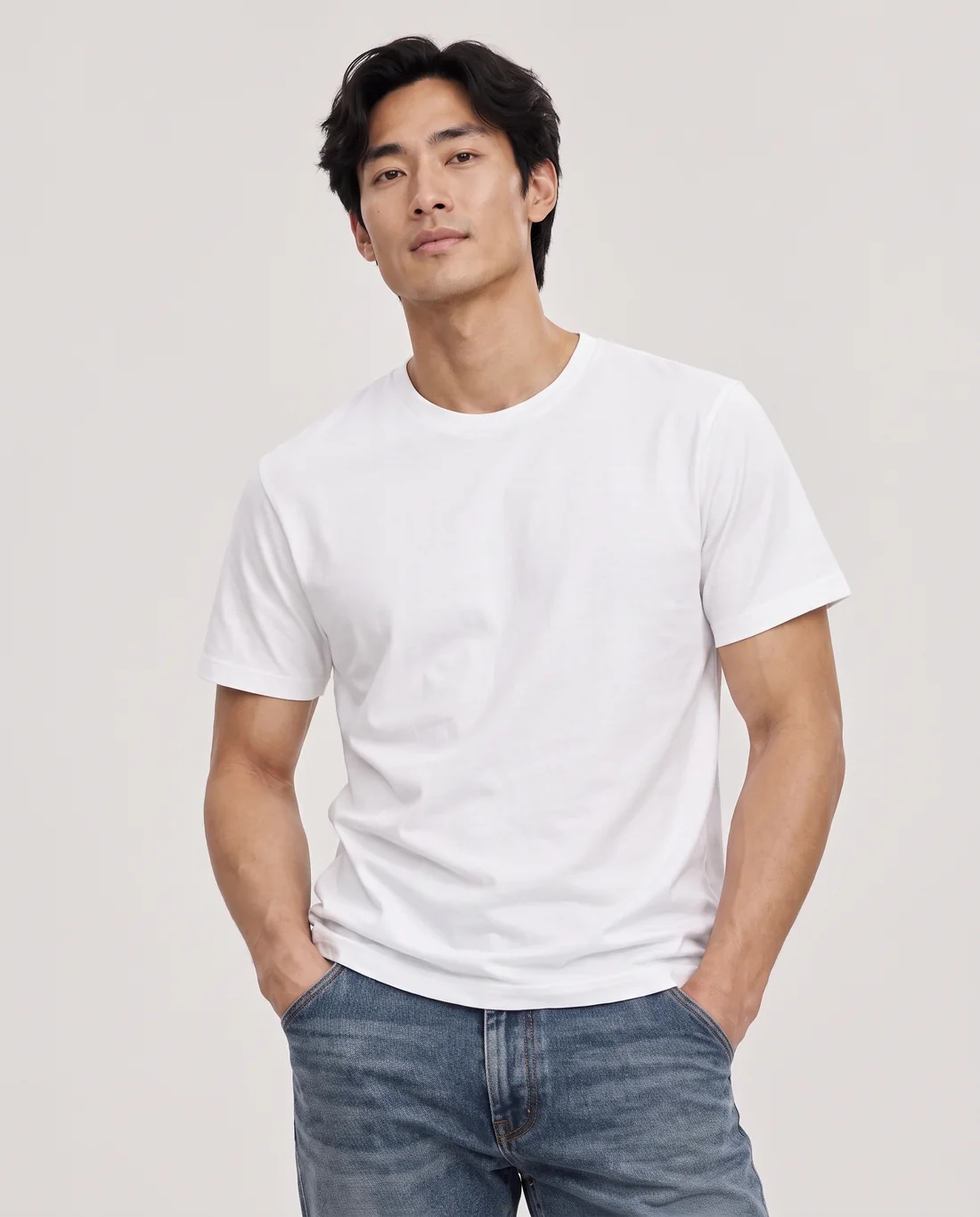 Men's Cotton Relaxed tee in White, worn in size M