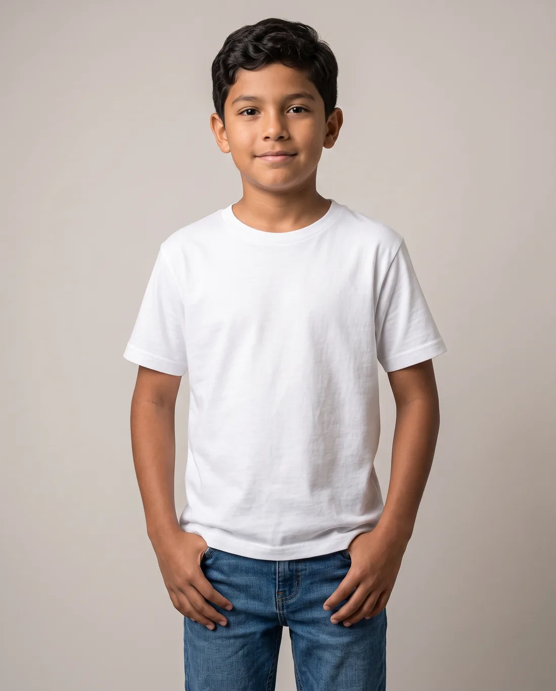Kids' Cotton Relaxed — White, boy front on model