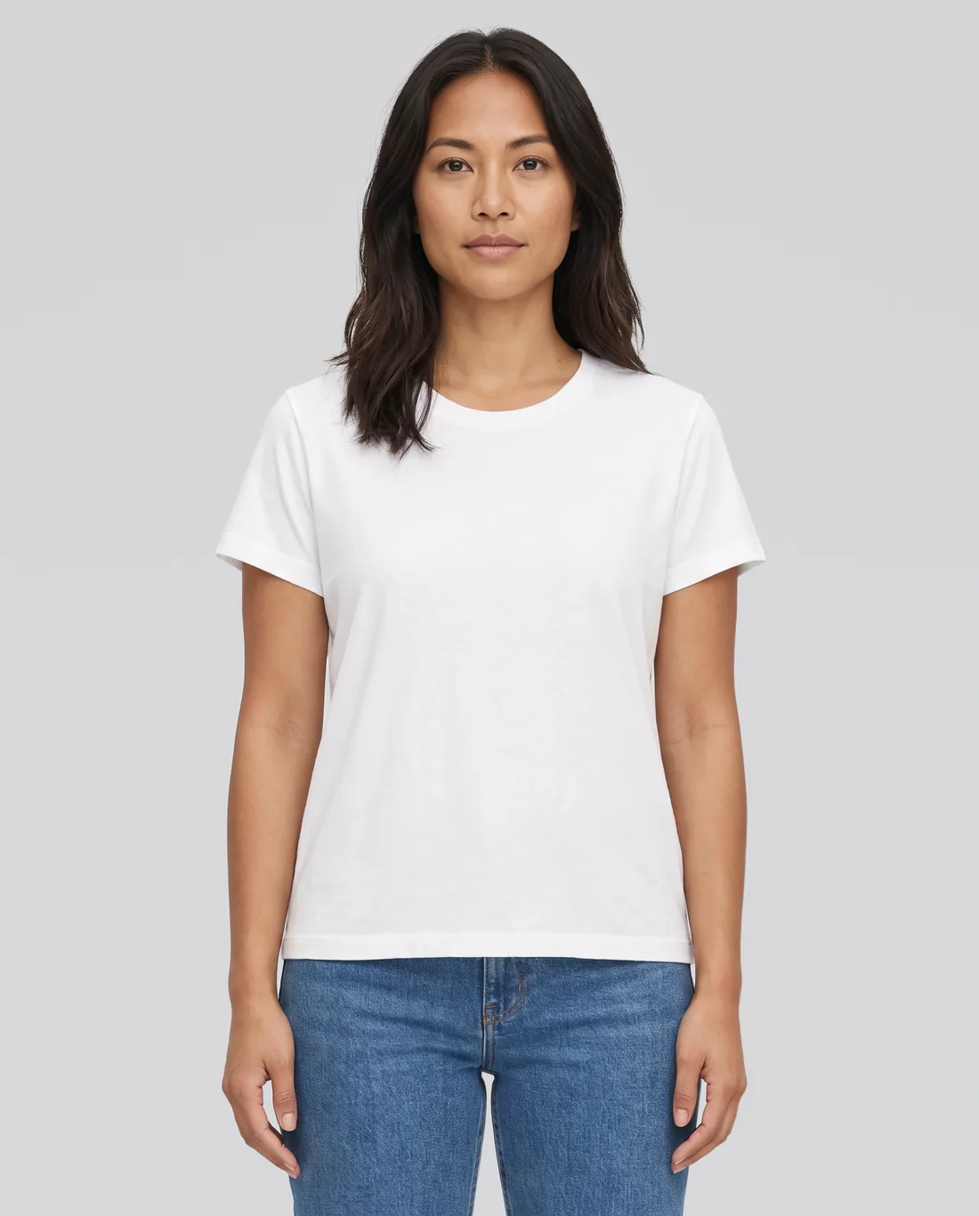 Women's Hybrid Relaxed tee in White, worn in size M