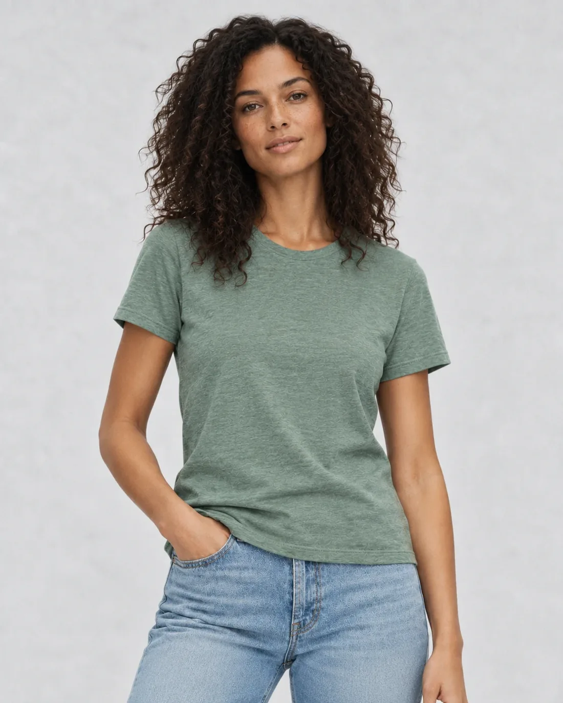 Women's Hybrid Relaxed — Heather Sage, front on model