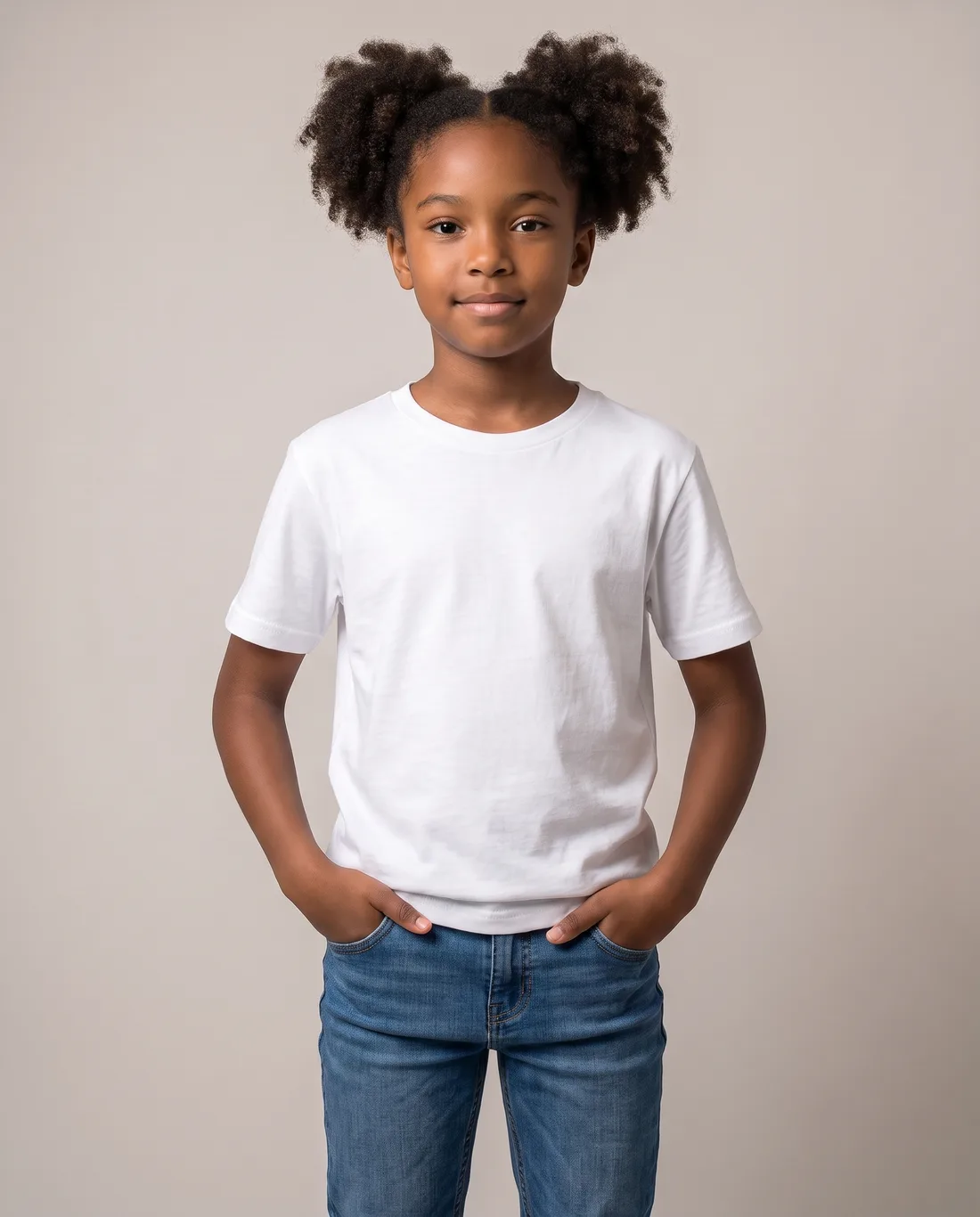 Kids' Cotton Relaxed — White, girl on model