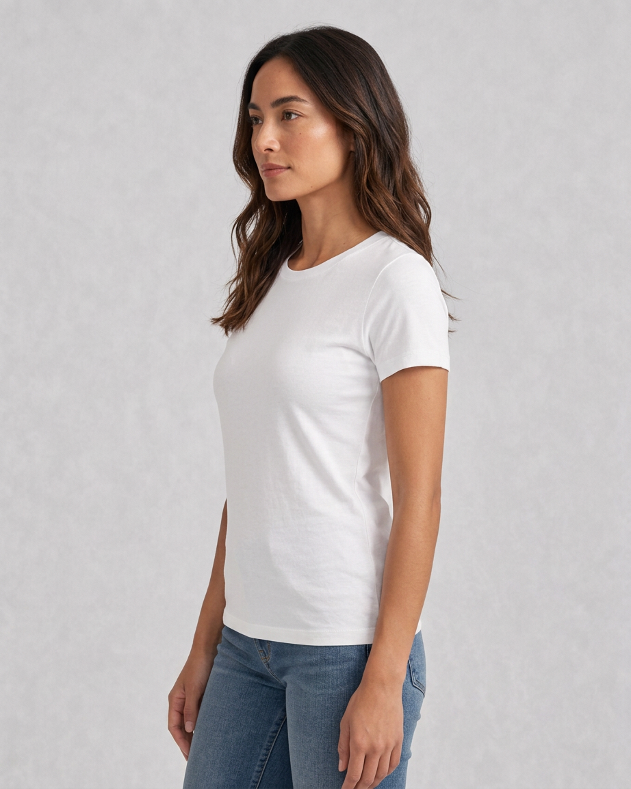 Women's Hybrid Fitted, side fit on model Women's Hybrid Fitted, side fit on model