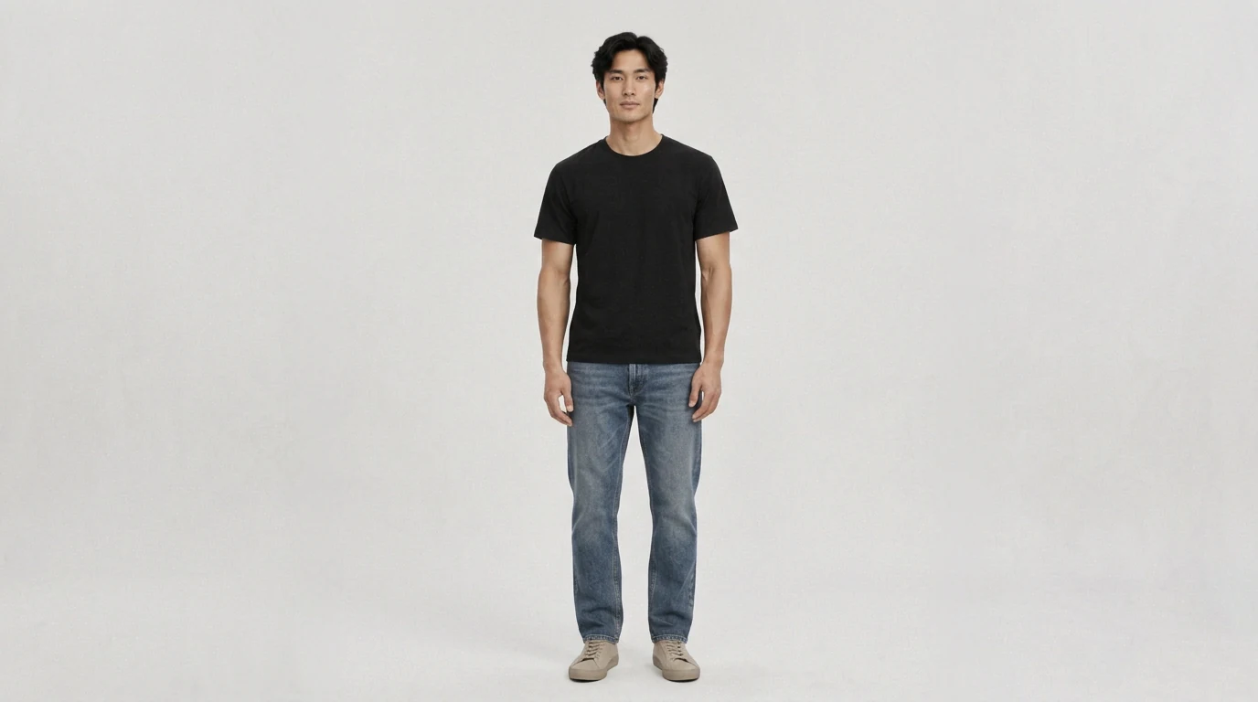 Men's Cotton Relaxed — Midweight, full-length fit on model Men's Cotton Relaxed — Midweight, full-length fit on model