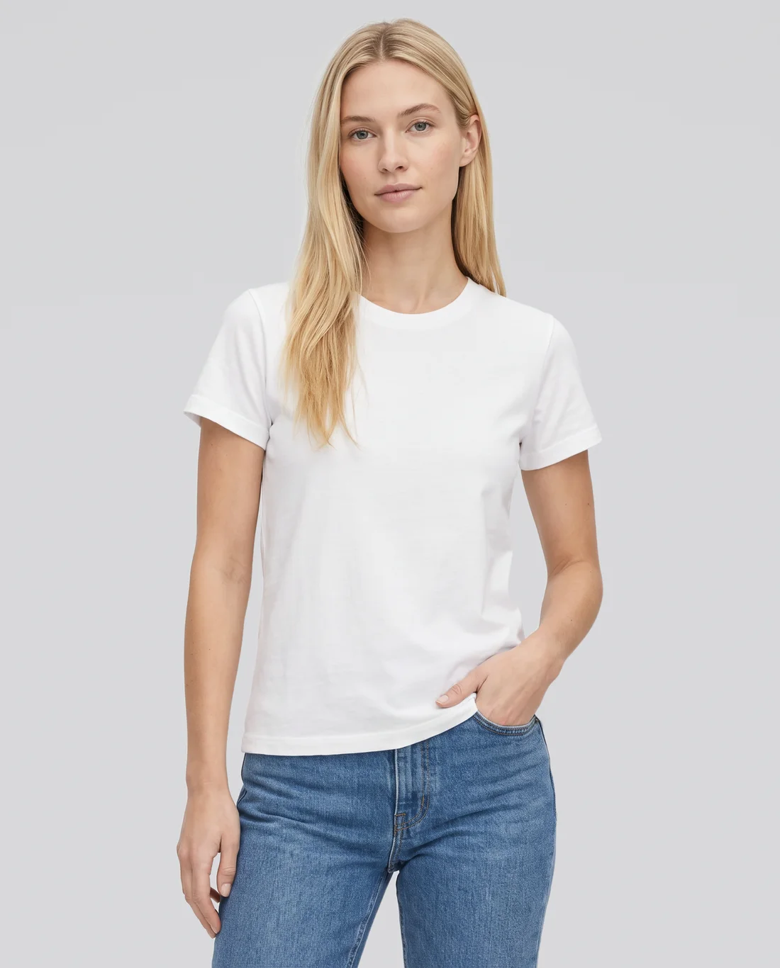 Women's Hybrid Relaxed tee in White, worn in size S