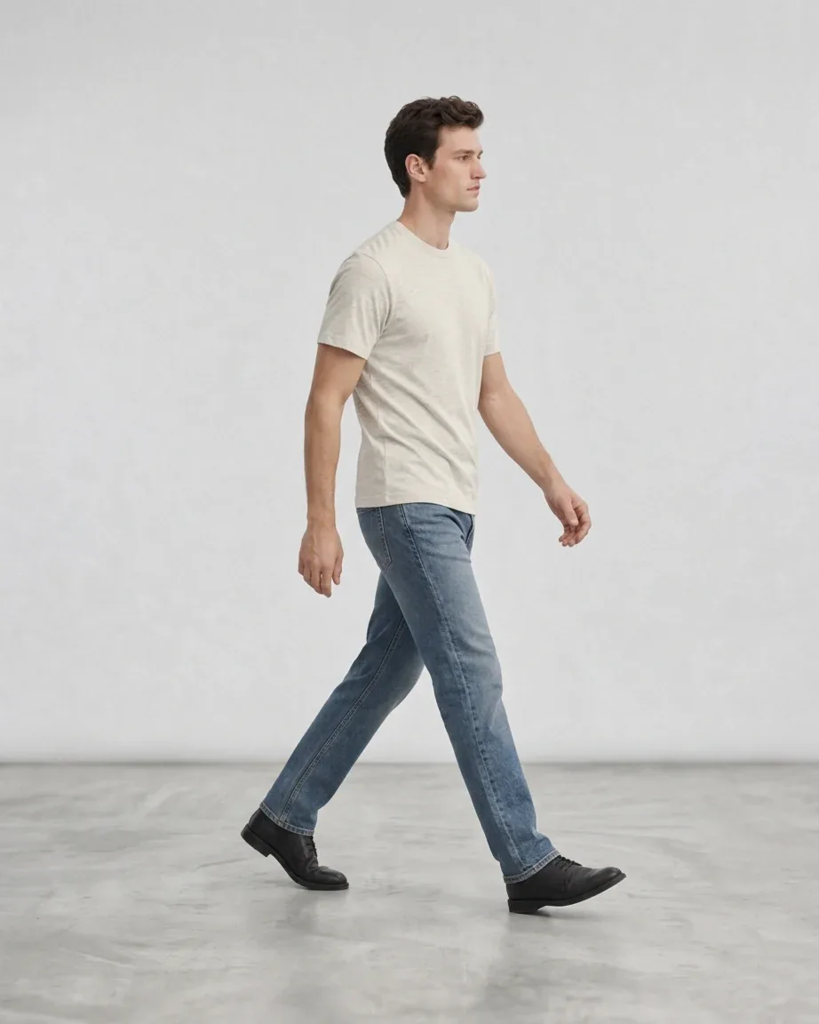 Men's Hybrid Fitted, walking fit on model in the original shoot color