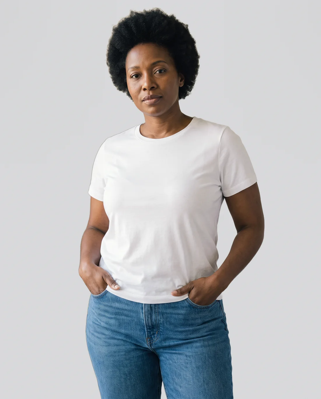 Women's Hybrid Relaxed tee in White, worn in size XL