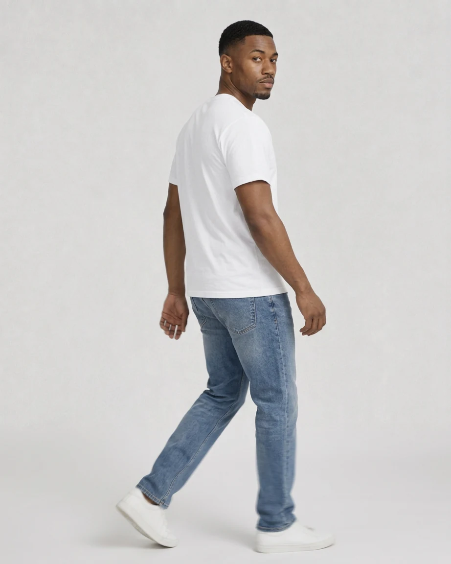 Men's Hybrid Relaxed — Midweight, walking fit on model Men's Hybrid Relaxed — Midweight, walking fit on model