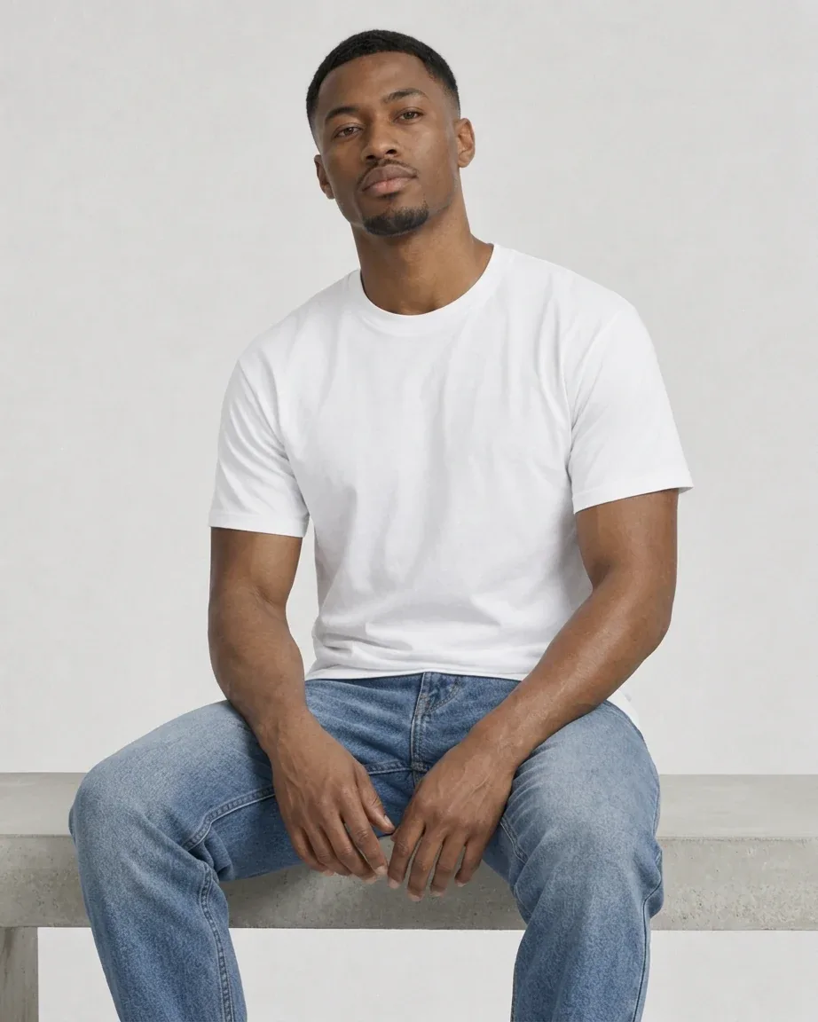 Men's Hybrid Relaxed, seated fit on model in the original shoot color