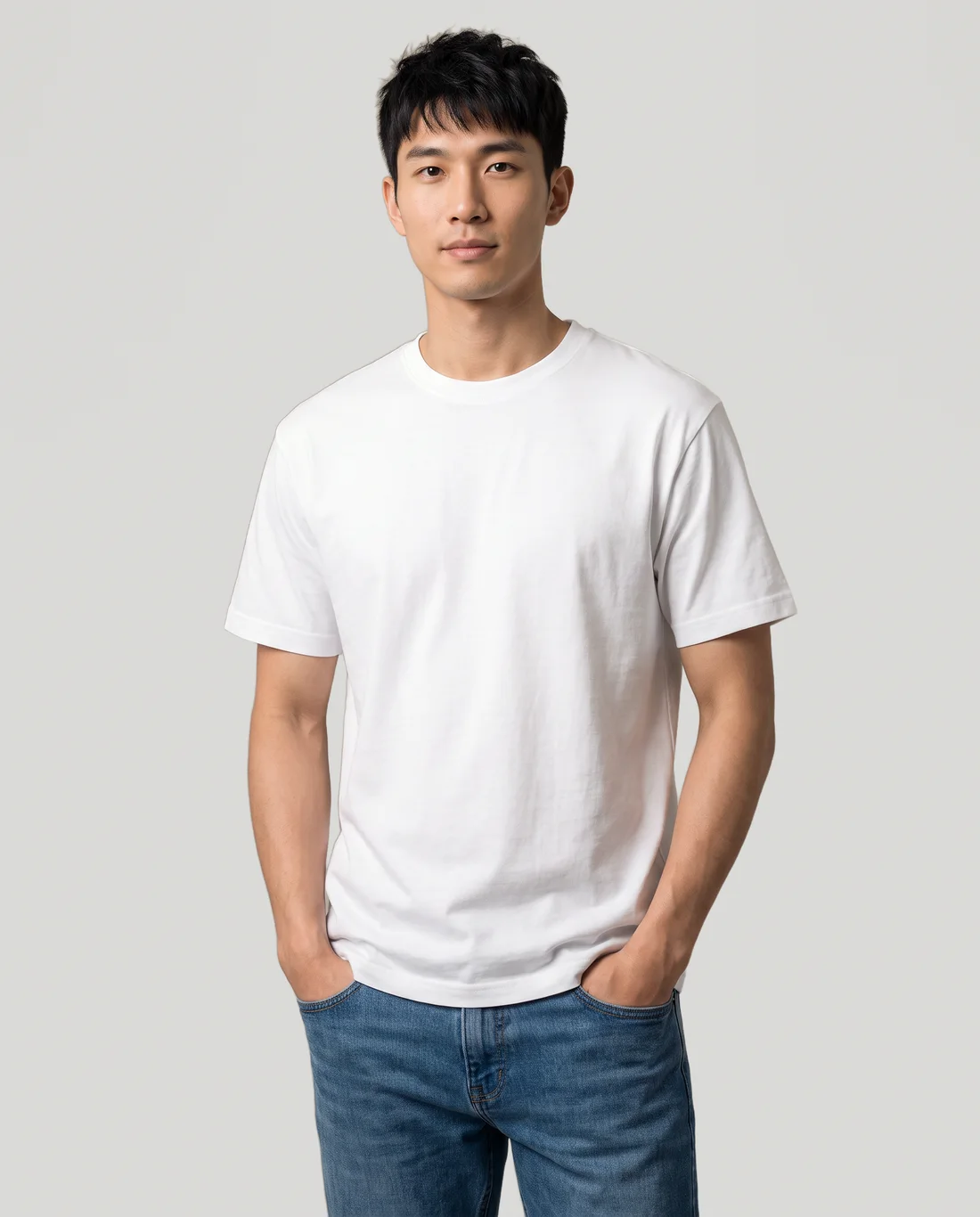 Men's Cotton Relaxed tee in White, worn in size S