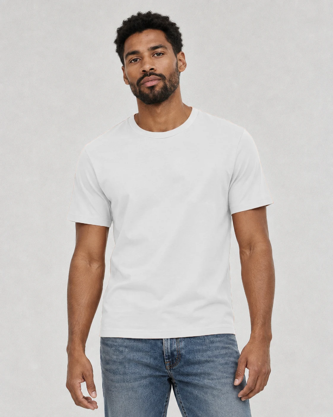 A man wearing a white M3 T-shirt